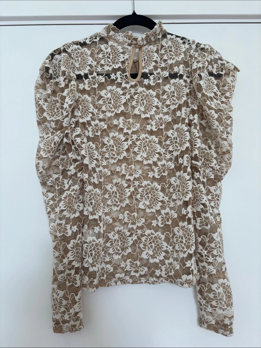 Anthropologie Dolan Sheer Lace Mock Neck Top in Neutral (Price Firm)